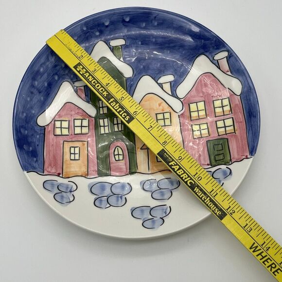 BIANCONI PIETRO Hand Painted Decorative Plate Italy Winter Village Scene Round - Picture 9 of 10